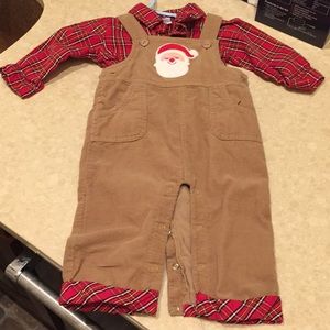 Santa corduroy overalls with plaid red shirt - 12m